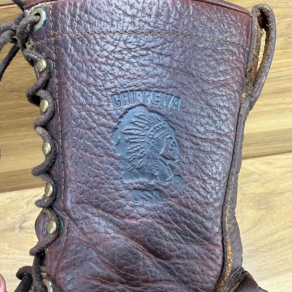 Chippewa Vintage Packer Boots Mens 11 D Brown Leather Kiltie Lace Up USA Vibram